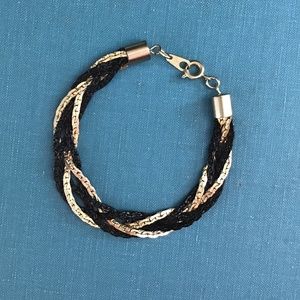 Vintage 80’s Braided Chain Bracelet Black & Gold